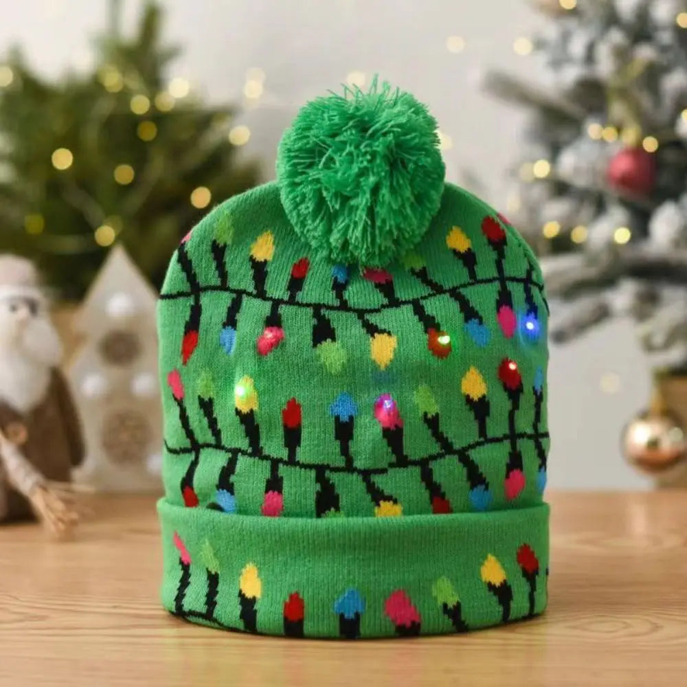 LED Christmas Knitted Hat Light Up Xmas Beanie Cap Unisex Winter Beanie Sweater Hat with Colorful LEDs for Christmas New Year