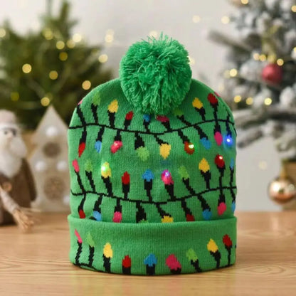 LED Christmas Knitted Hat Light Up Xmas Beanie Cap Unisex Winter Beanie Sweater Hat with Colorful LEDs for Christmas New Year