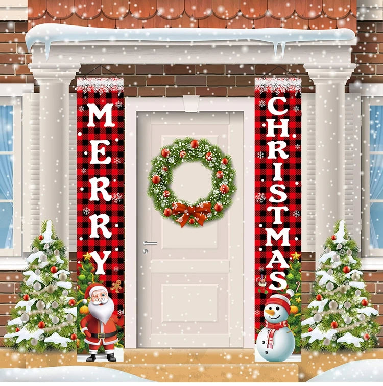 Merry Christmas Door Banner Decoration 2024 Christmas Decor for Home Xmas Hanging Ornaments Navidad Noel Gifts New Year 2025