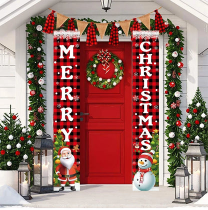 Merry Christmas Door Banner Decoration 2024 Christmas Decor for Home Xmas Hanging Ornaments Navidad Noel Gifts New Year 2025