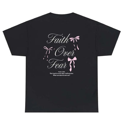 Coquette Faith Over Fear Tee Shirt Pink Bow Bible Verse