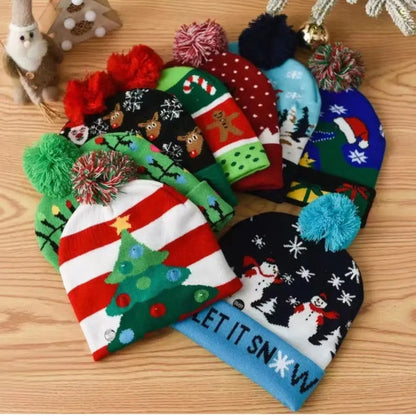 LED Christmas Knitted Hat Light Up Xmas Beanie Cap Unisex Winter Beanie Sweater Hat with Colorful LEDs for Christmas New Year