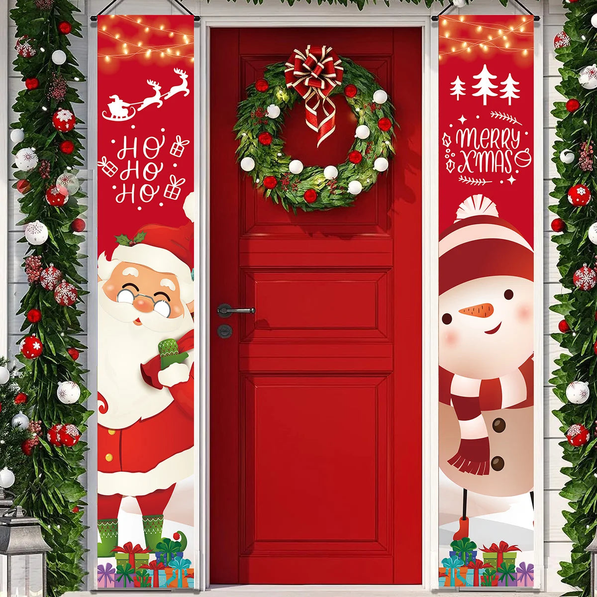 Merry Christmas Door Banner Decoration 2024 Christmas Decor for Home Xmas Hanging Ornaments Navidad Noel Gifts New Year 2025