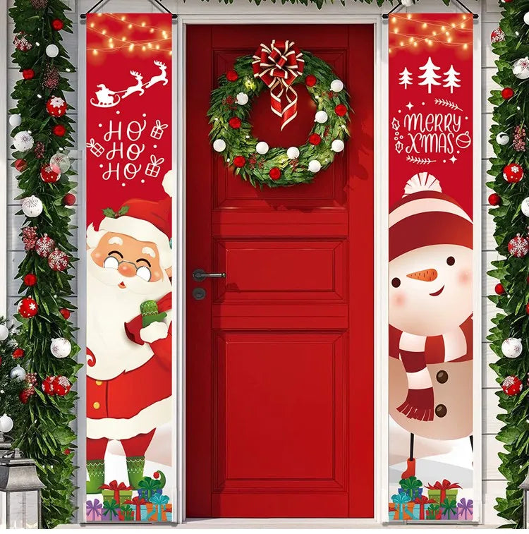 Merry Christmas Door Banner Decoration 2024 Christmas Decor for Home Xmas Hanging Ornaments Navidad Noel Gifts New Year 2025