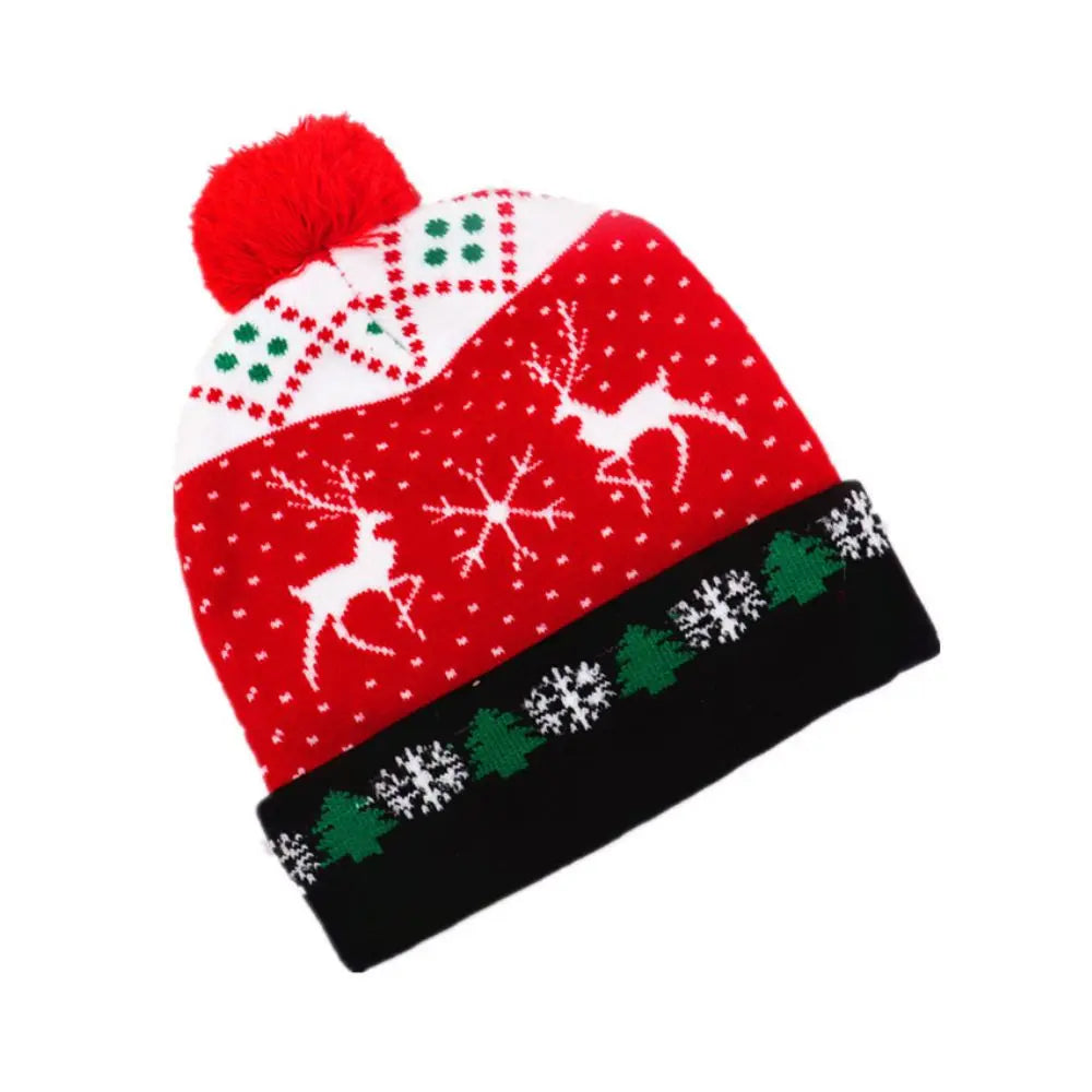 LED Christmas Knitted Hat Light Up Xmas Beanie Cap Unisex Winter Beanie Sweater Hat with Colorful LEDs for Christmas New Year