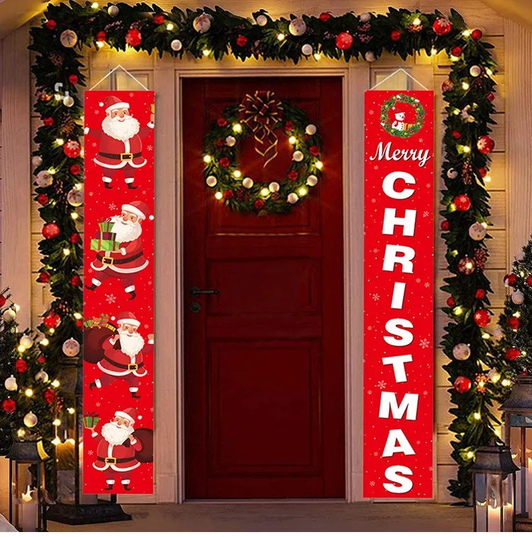 Merry Christmas Door Banner Decoration 2024 Christmas Decor for Home Xmas Hanging Ornaments Navidad Noel Gifts New Year 2025