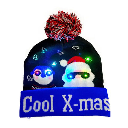 LED Christmas Knitted Hat Light Up Xmas Beanie Cap Unisex Winter Beanie Sweater Hat with Colorful LEDs for Christmas New Year