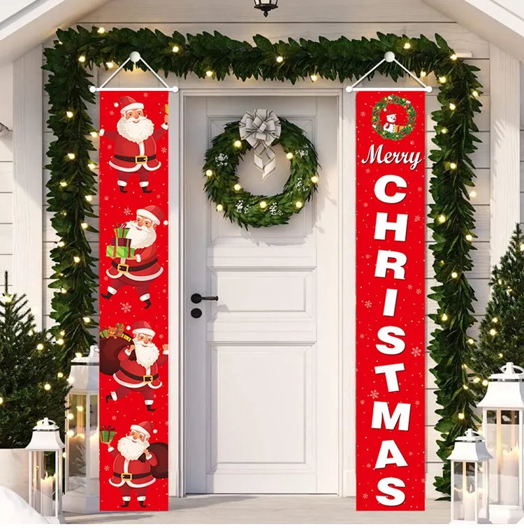 Merry Christmas Door Banner Decoration 2024 Christmas Decor for Home Xmas Hanging Ornaments Navidad Noel Gifts New Year 2025