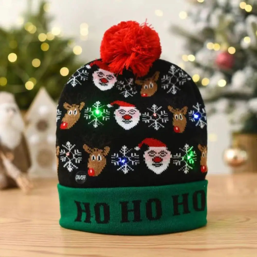 LED Christmas Knitted Hat Light Up Xmas Beanie Cap Unisex Winter Beanie Sweater Hat with Colorful LEDs for Christmas New Year