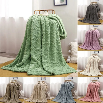 Solid Color Flannel Blanket Warm Plush Blanket Super Soft Throw Blanket Embossed Four-Season Blanket Bed Living Room Sofa Couch