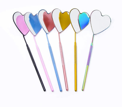 Eyelash Mirror Heart Shaped Long Handle Magnifying Cosmetic Tool