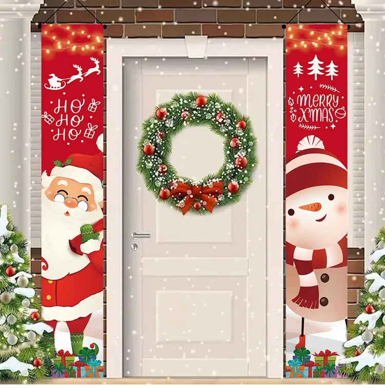 Merry Christmas Door Banner Decoration 2024 Christmas Decor for Home Xmas Hanging Ornaments Navidad Noel Gifts New Year 2025