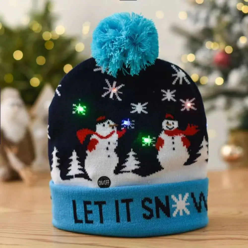 LED Christmas Knitted Hat Light Up Xmas Beanie Cap Unisex Winter Beanie Sweater Hat with Colorful LEDs for Christmas New Year