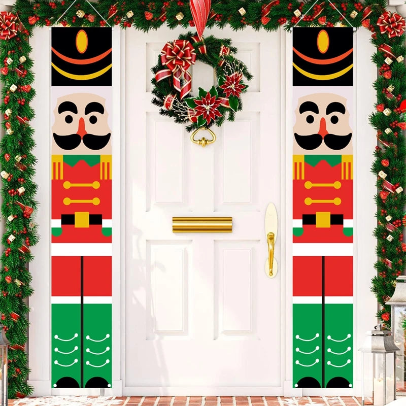 Merry Christmas Door Banner Decoration 2024 Christmas Decor for Home Xmas Hanging Ornaments Navidad Noel Gifts New Year 2025