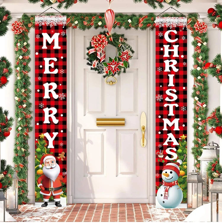 Merry Christmas Door Banner Decoration 2024 Christmas Decor for Home Xmas Hanging Ornaments Navidad Noel Gifts New Year 2025