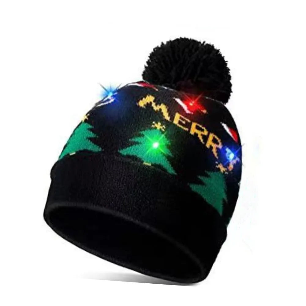 LED Christmas Knitted Hat Light Up Xmas Beanie Cap Unisex Winter Beanie Sweater Hat with Colorful LEDs for Christmas New Year