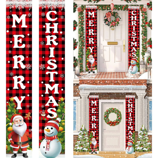 Merry Christmas Door Banner Decoration 2024 Christmas Decor for Home Xmas Hanging Ornaments Navidad Noel Gifts New Year 2025