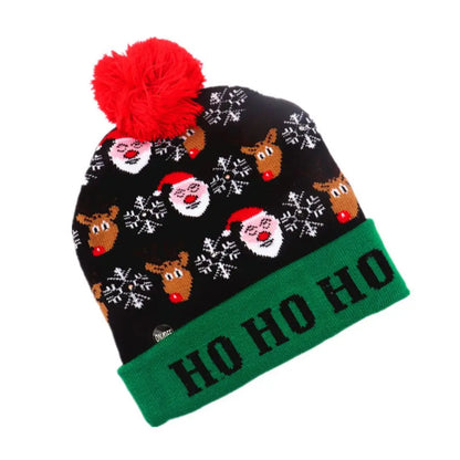 LED Christmas Knitted Hat Light Up Xmas Beanie Cap Unisex Winter Beanie Sweater Hat with Colorful LEDs for Christmas New Year