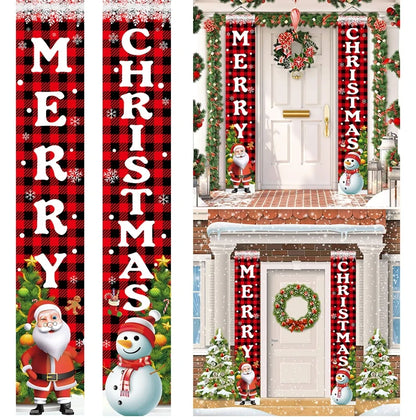 Merry Christmas Door Banner Decoration 2024 Christmas Decor for Home Xmas Hanging Ornaments Navidad Noel Gifts New Year 2025